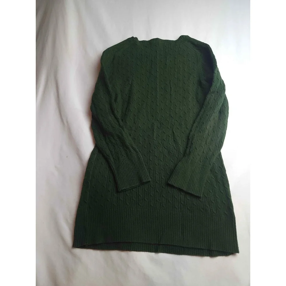 Gap Womens Green Cable Knit Crew Neck Longline Sweater Size Large Forest Green
